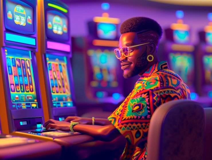 Pengaturan taruhan dan layar putaran dalam permainan slot